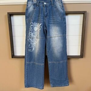 Straight wide leg jeans. XS. Worn once. Very light mark on the back. Hard to see